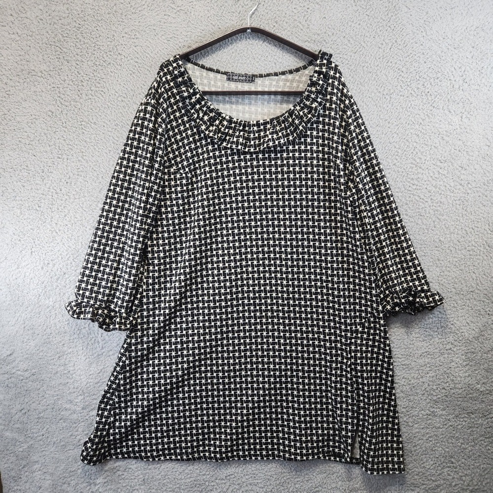 Ice Silk Tunic Top Dress Womens Size 3XL Black White‎ Geometric Print Casual